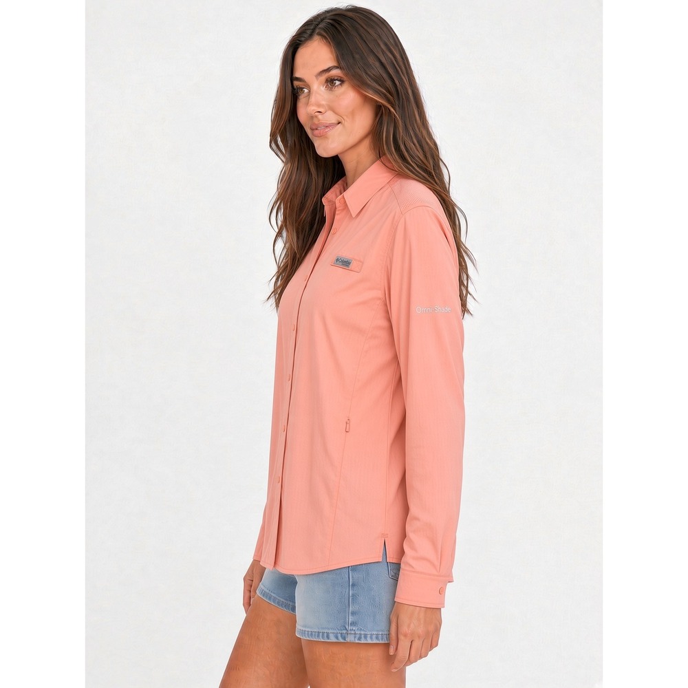 Columbia PFG Tamiami II Long Sleeve Fishing Shirt Coral Pink Womens Large UPF